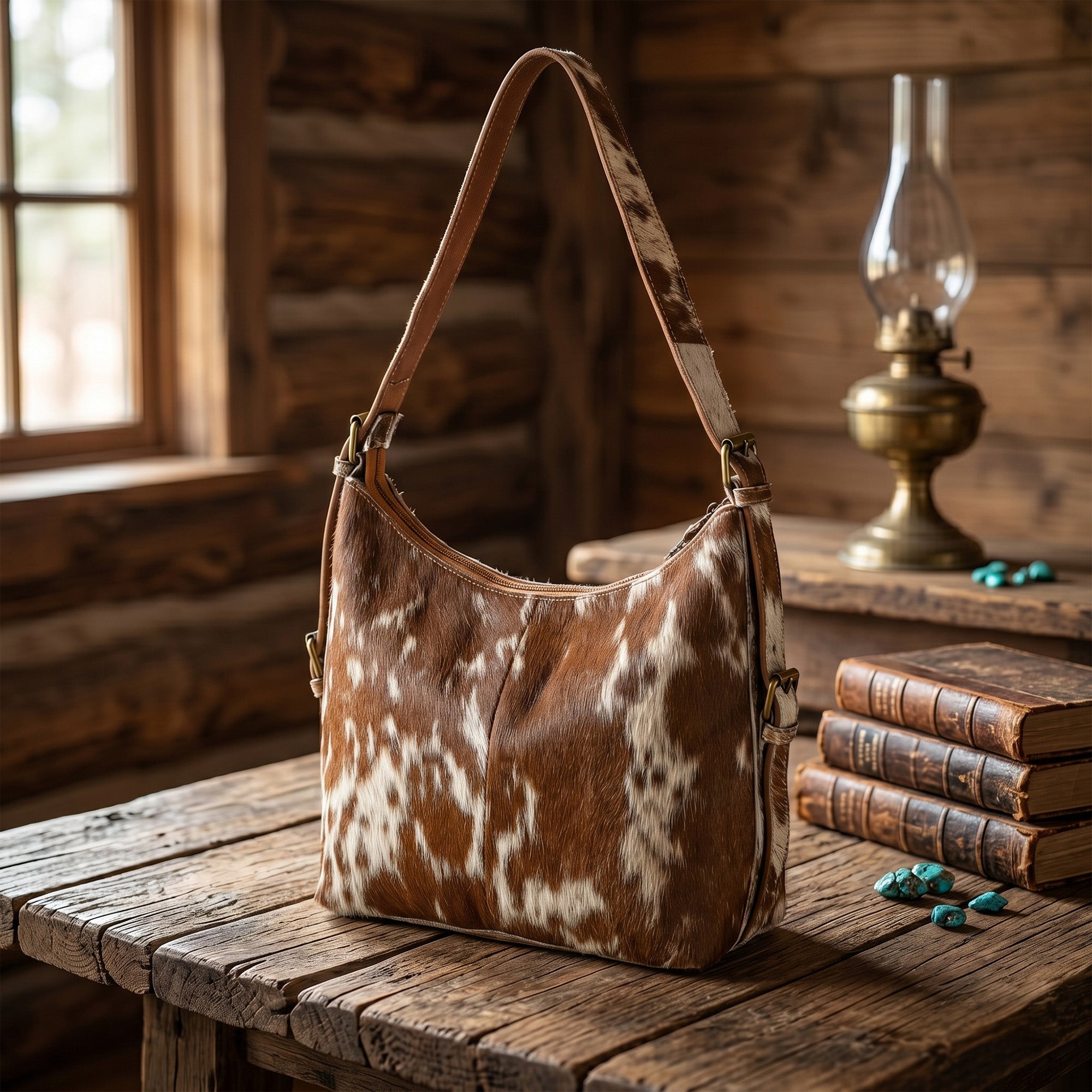 Cowhide Leather Hobo Bag – Hair-On Leather Shoulder Bag for Women