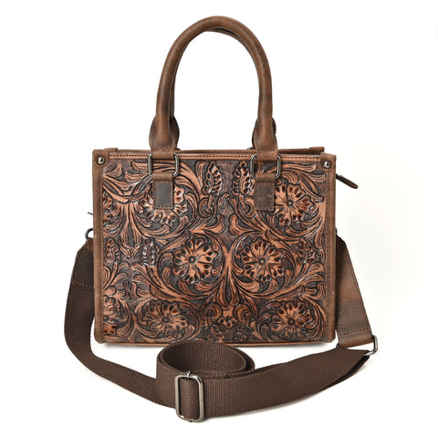 Hand Crafted Floral Tooled Bag – Western Leather Handbag