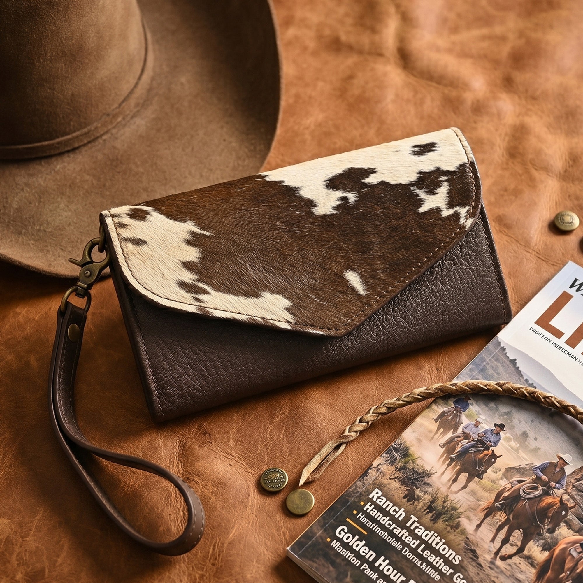 Hair-On Leather Clutch Wallet – Cowhide Wristlet Wallet for Women