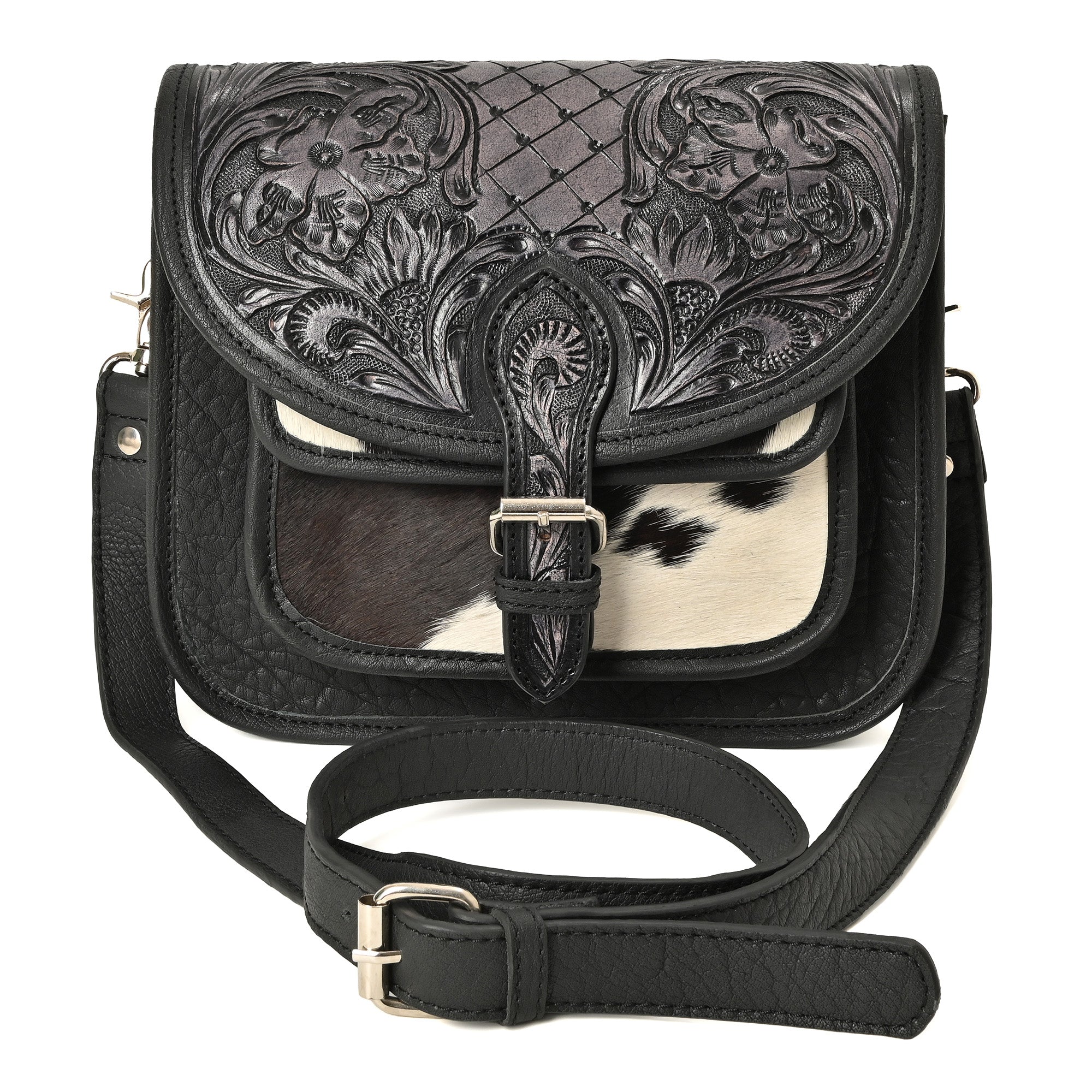 Rustic Raven Crossbody – Western Cowhide Leather Bag