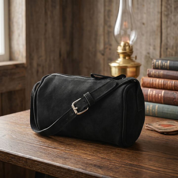 Suncrest Leather Cosmetic Pouch – Suede Makeup Bag with Zipper & Strap