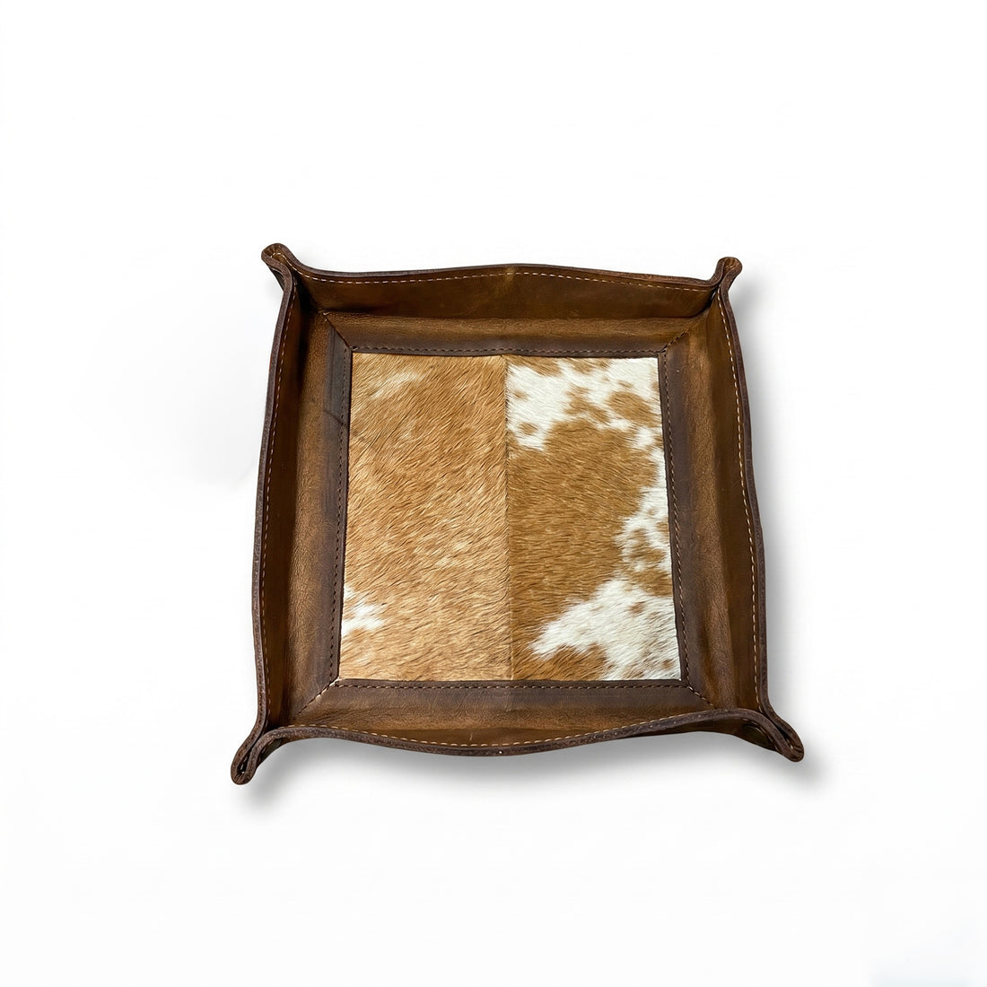 andcrafted Tooled Leather Catchall Tray – Turquoise Western Floral Organizer (6x6)