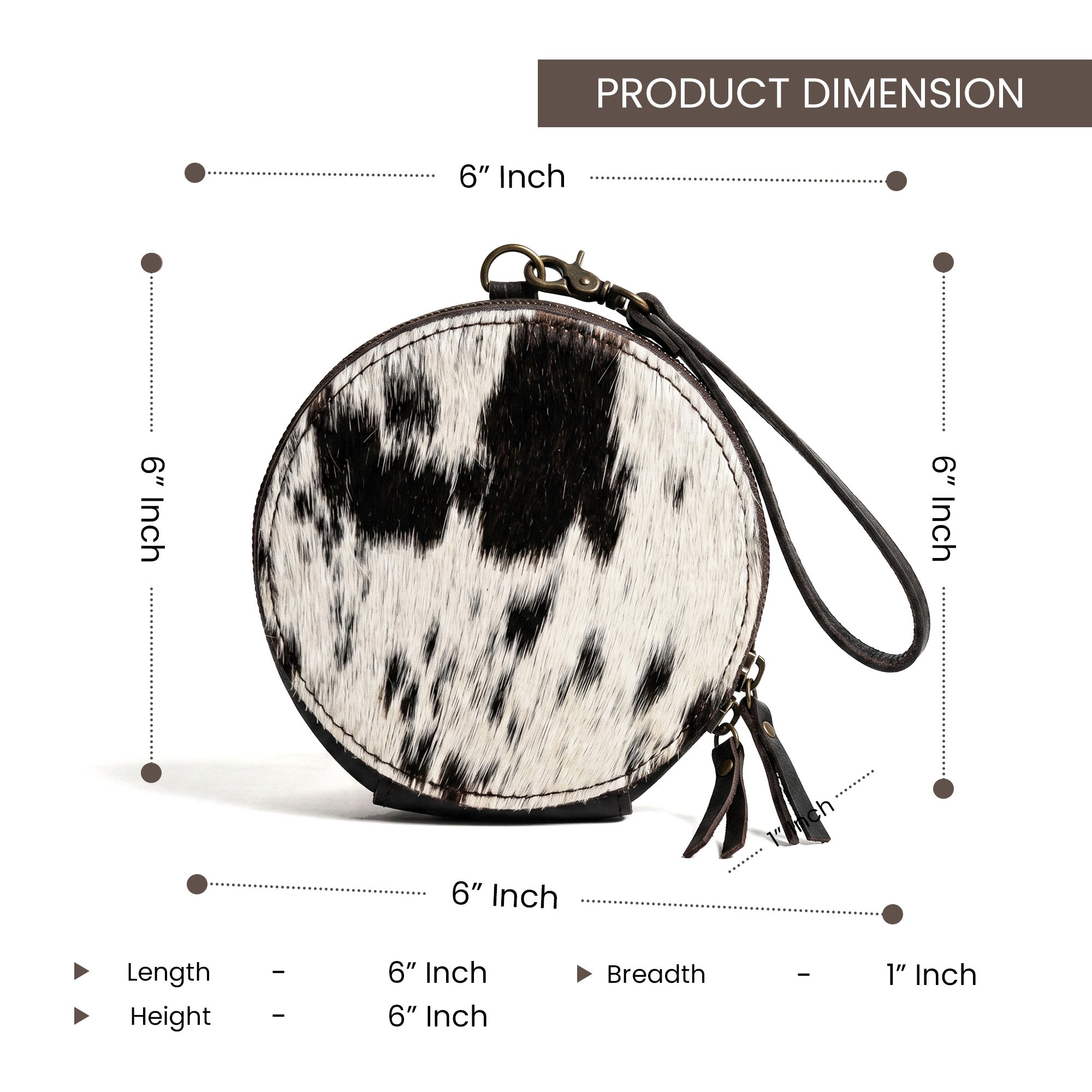 Hair-On Cowhide Round Wristlet Wallet – Western Leather Zipper Pouch with Strap & Tassel