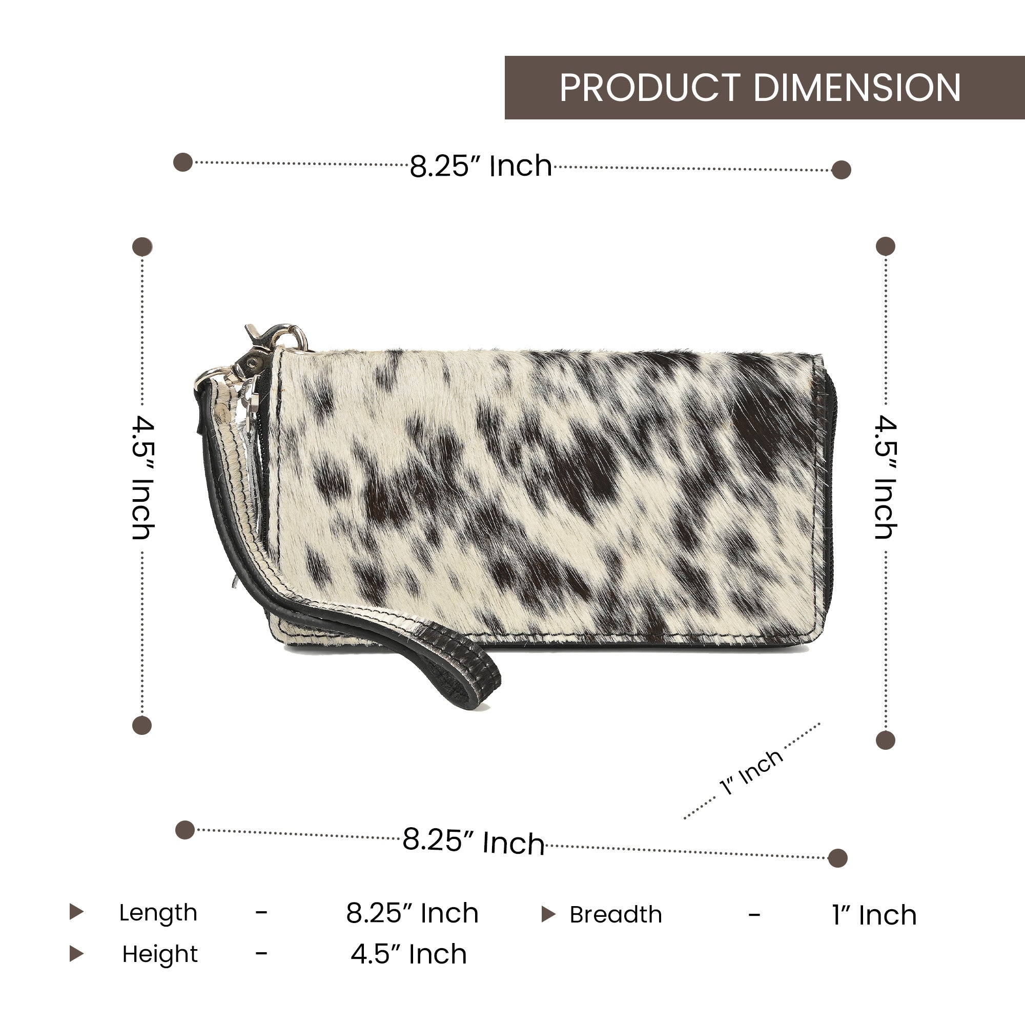 Cowhide Leather Wristlet Wallet – Hair-On Leather Clutch with Zipper & Strap