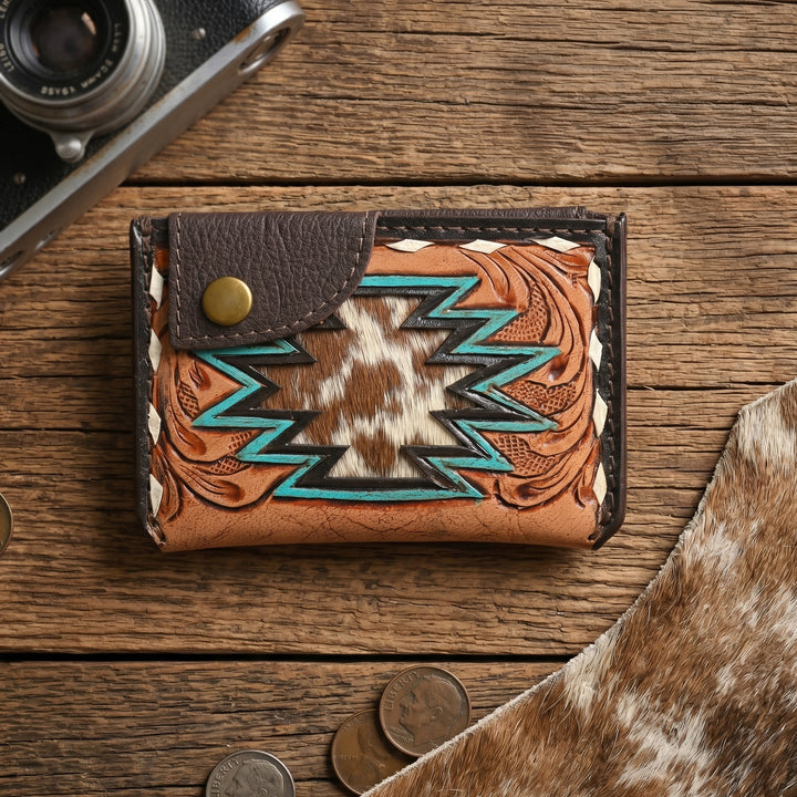 Thunderhide Leather Snap Cardholder – Western Tooled Slim Wallet with Cowhide Detail