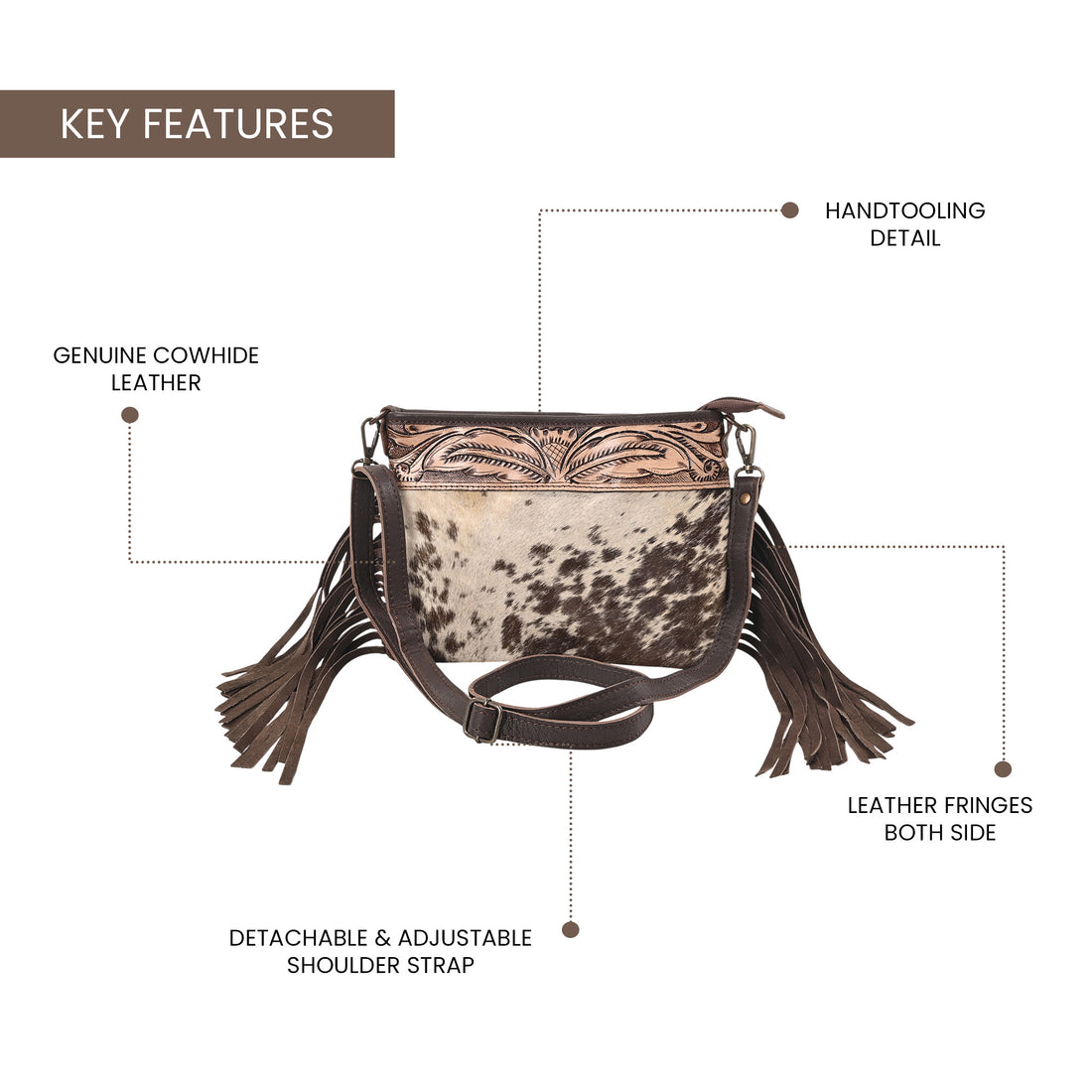 Cowhide Hairon & Tooled Leather Crossbody Bag