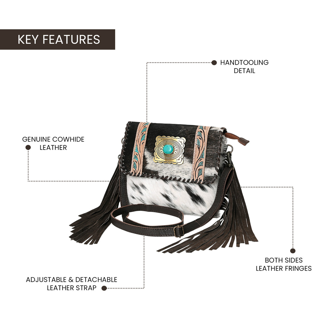Sansa Turquoise Concho Cowhide Crossbody Bag