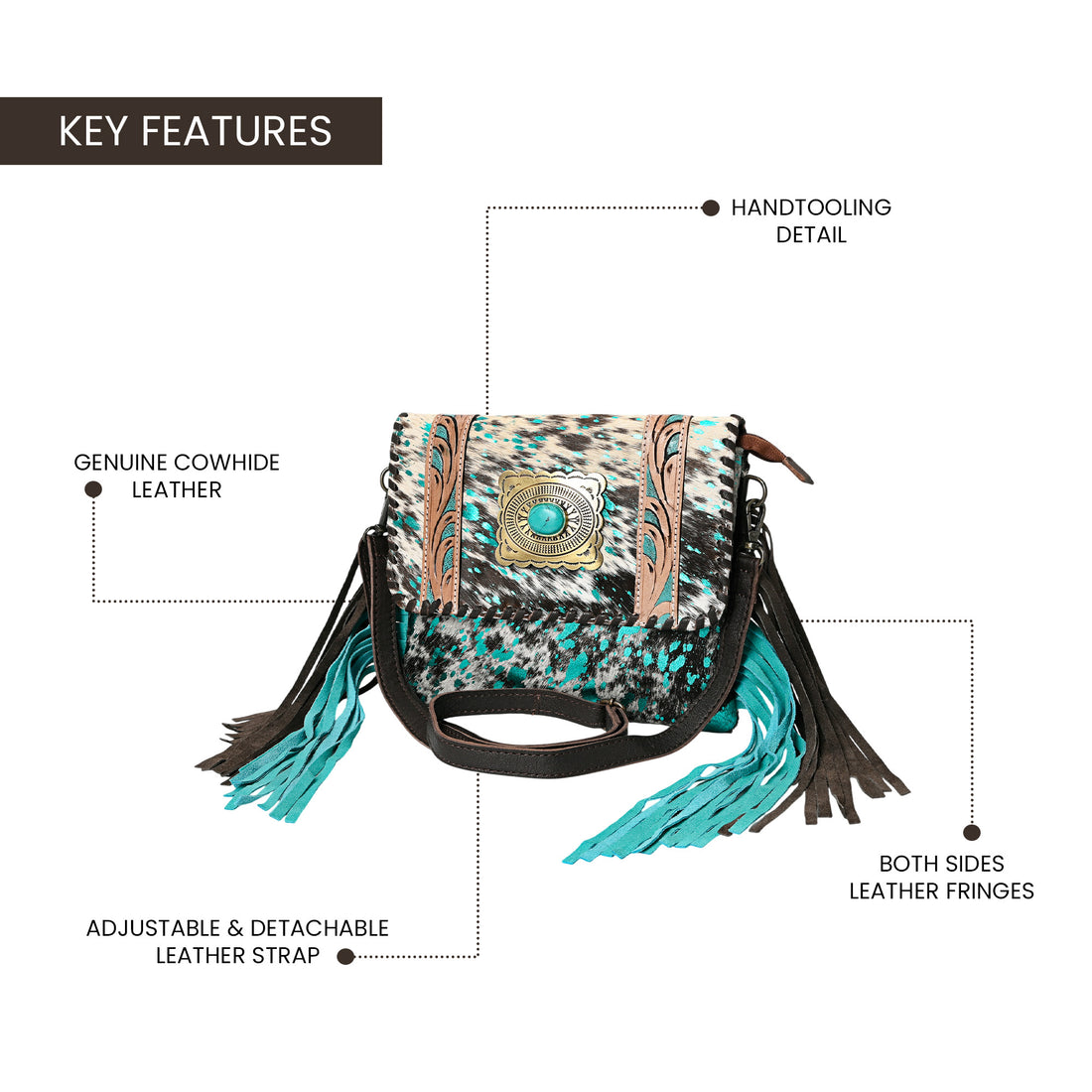 Sansa Turquoise Concho Cowhide Crossbody Bag