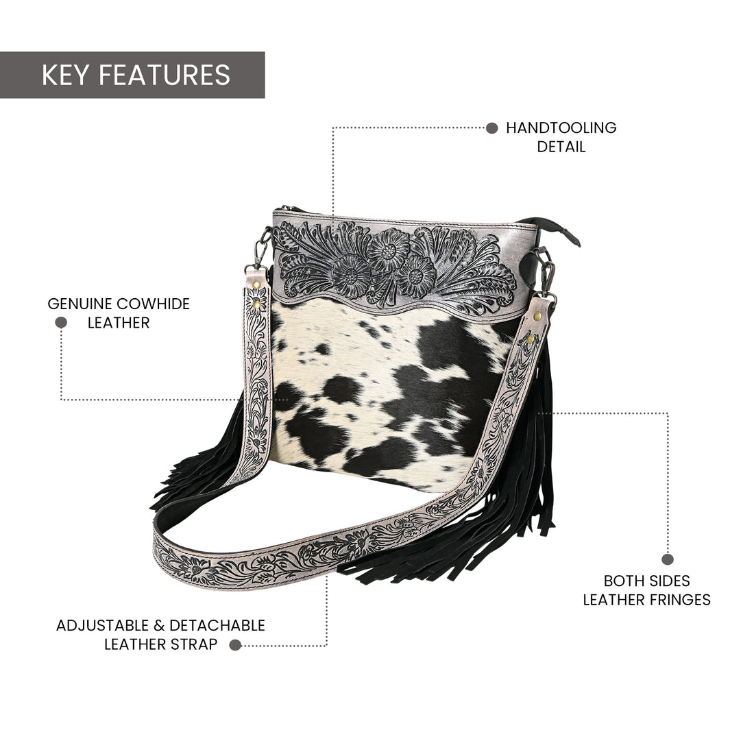 Crimson Handtooled Cowhide Shoulder Bag