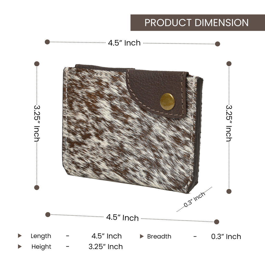 Western Cowhide Leather Snap Cardholder – Slim Hair-On Wallet with Button Closure