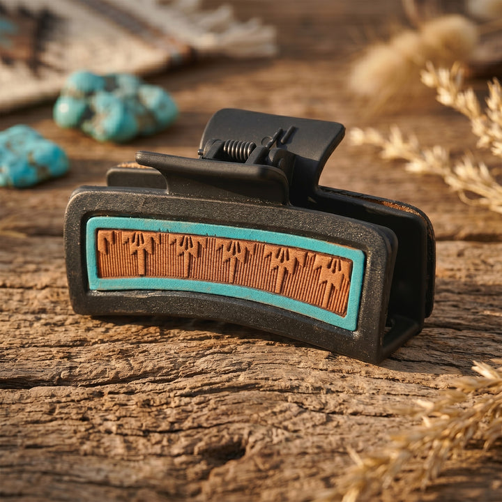 Western Arrow Pattern Hair Claw Clip – Turquoise Accent Strong Hold Clip