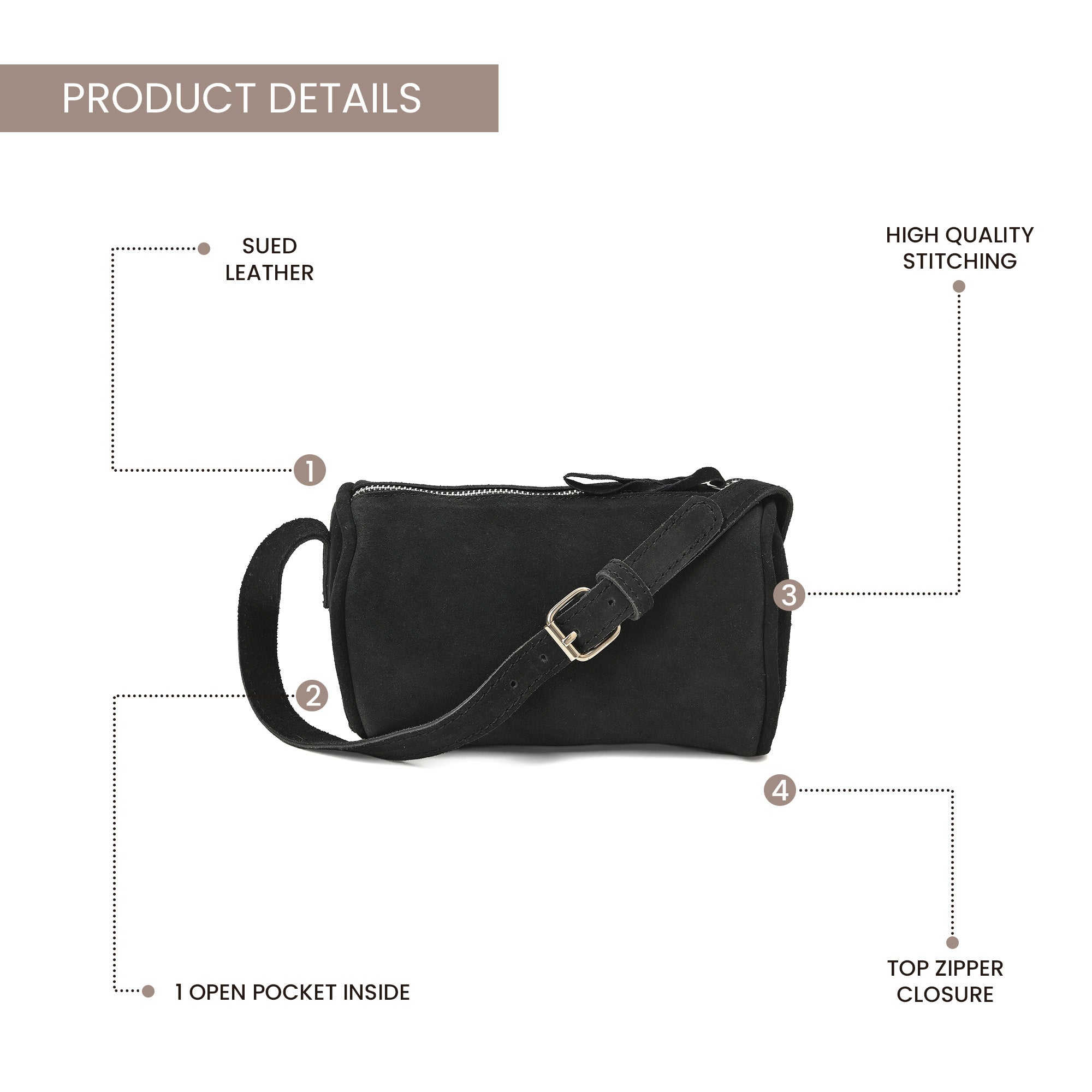 Suncrest Leather Cosmetic Pouch – Suede Makeup Bag with Zipper & Strap