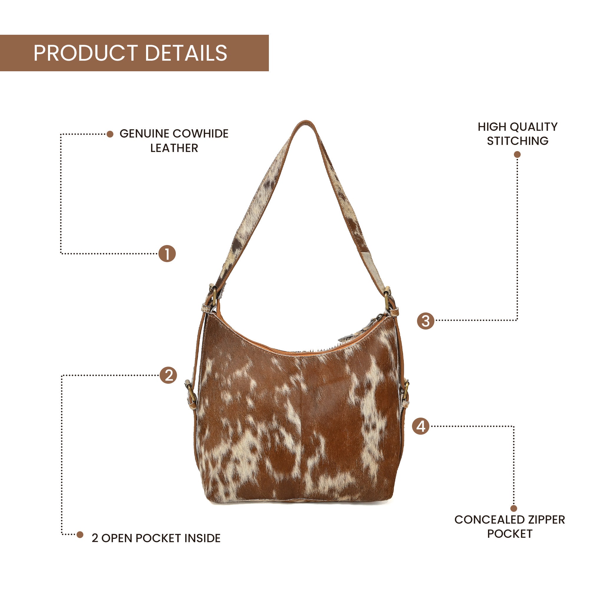 Cowhide Leather Hobo Bag – Hair-On Leather Shoulder Bag for Women