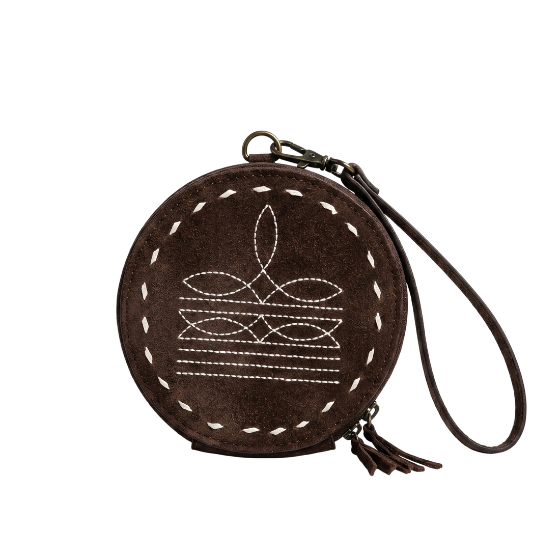 Cowgirl Boot Stitch Wristlet Wallet | Western Leather Round Pouch