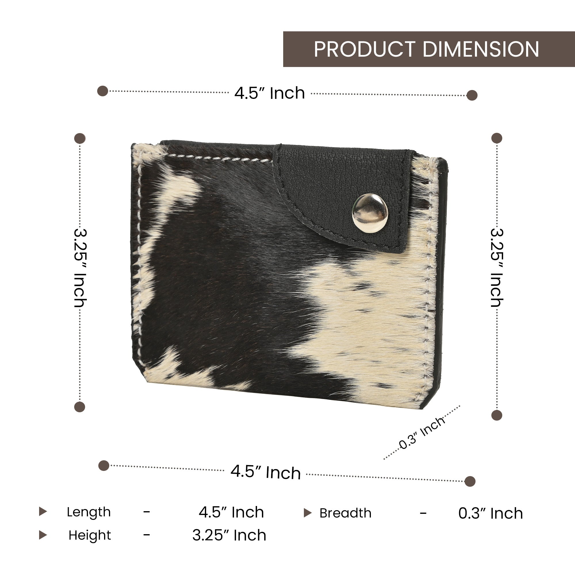Western Cowhide Leather Snap Cardholder – Slim Hair-On Wallet with Button Closure