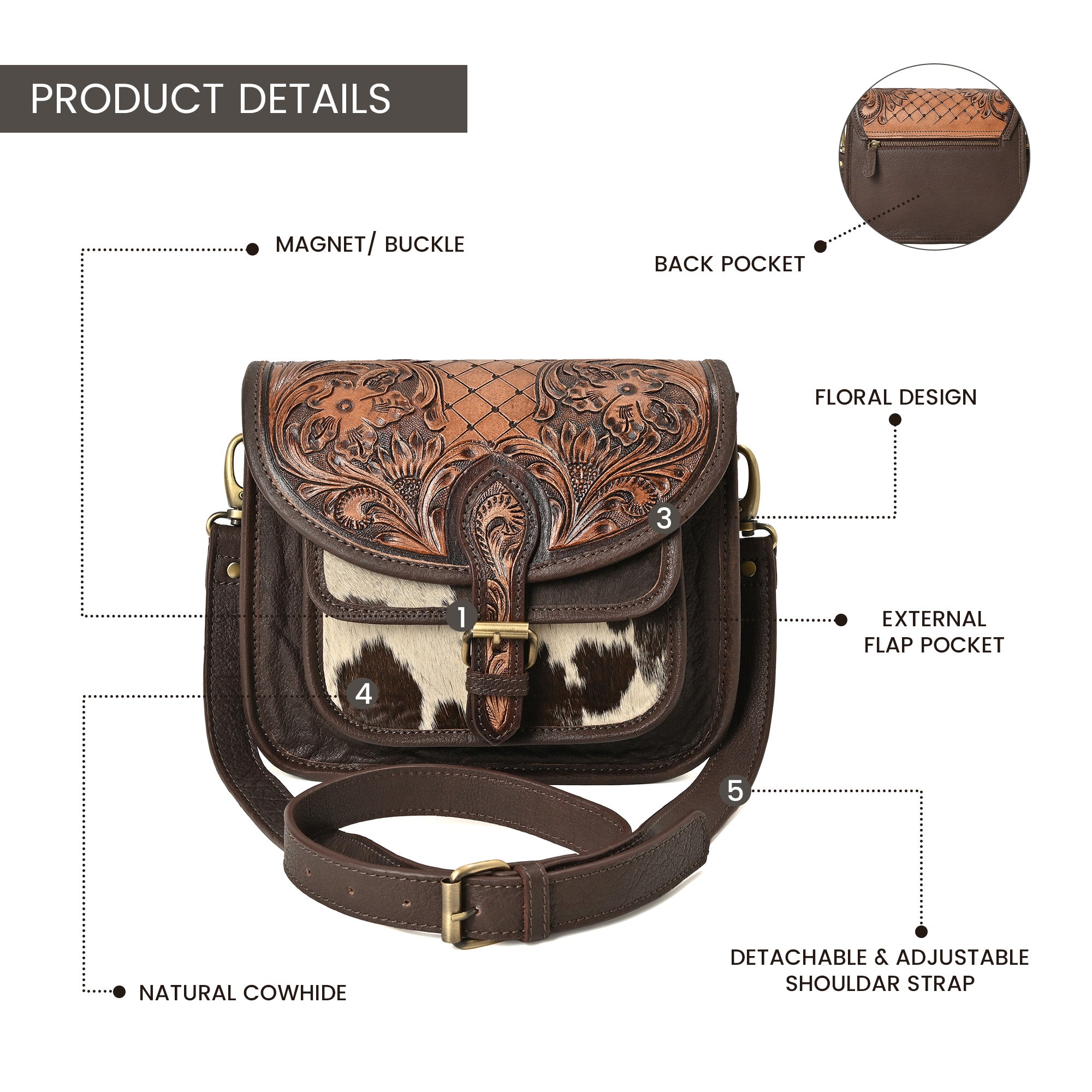 Rustic Raven Crossbody – Western Cowhide Leather Bag