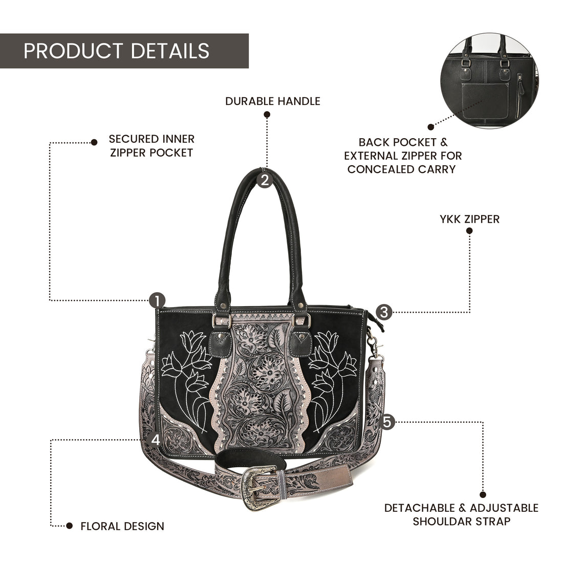 Western Rose Handcrafted Stitch Tote – Western Leather Tote