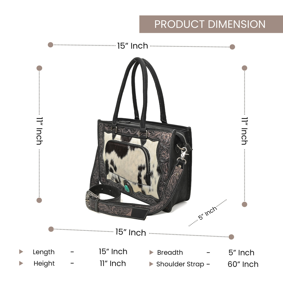 Desert Bloom Western Leather Tote Bag – Cowhide Floral Tooled Handbag with Strap