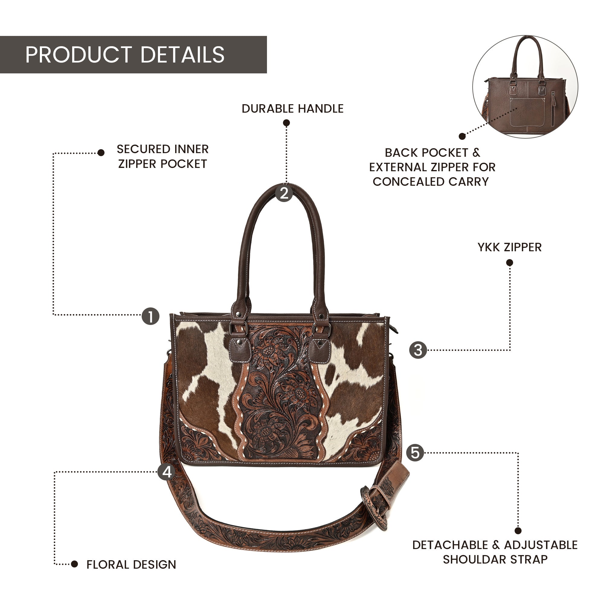 Hand Crafted Cowhide Floral Bag – Western Leather Handbag