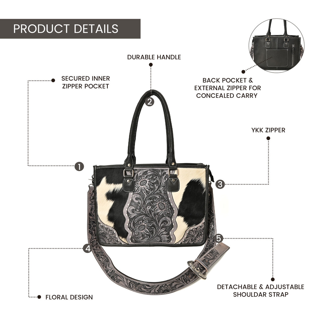 Hand Crafted Cowhide Floral Bag – Western Leather Handbag