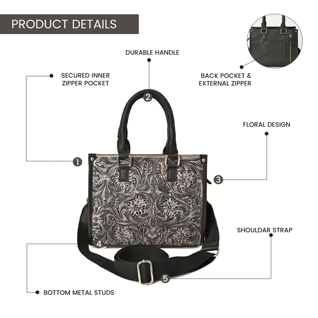 Hand Crafted Floral Tooled Bag – Western Leather Handbag