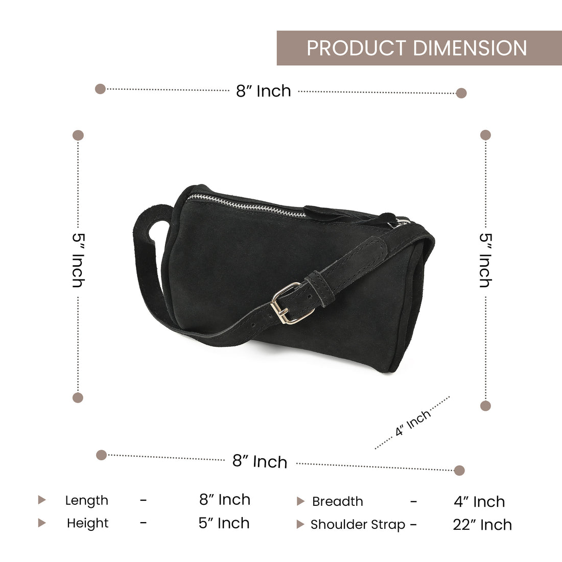 Suncrest Leather Cosmetic Pouch – Suede Makeup Bag with Zipper & Strap