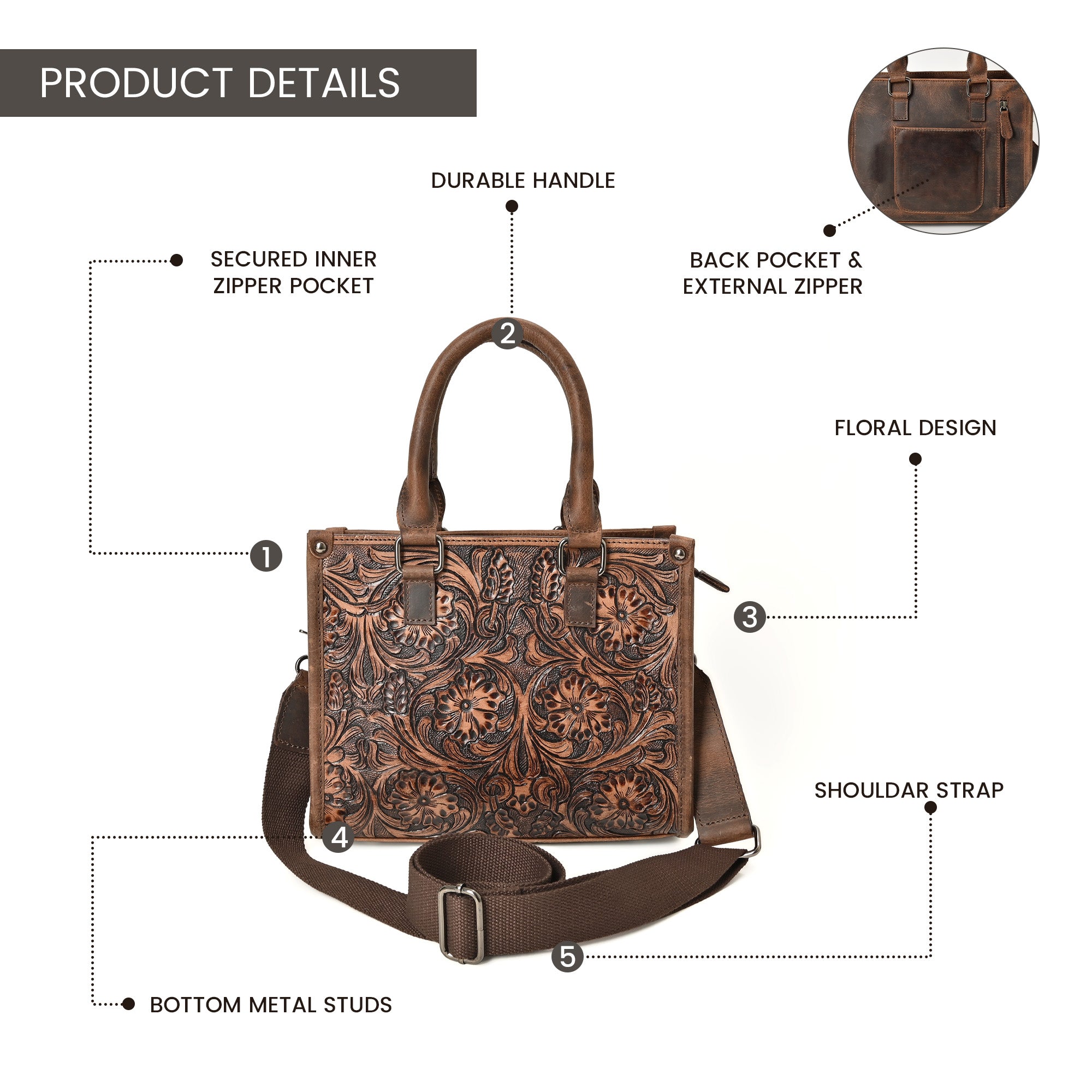 Hand Crafted Floral Tooled Bag – Western Leather Handbag