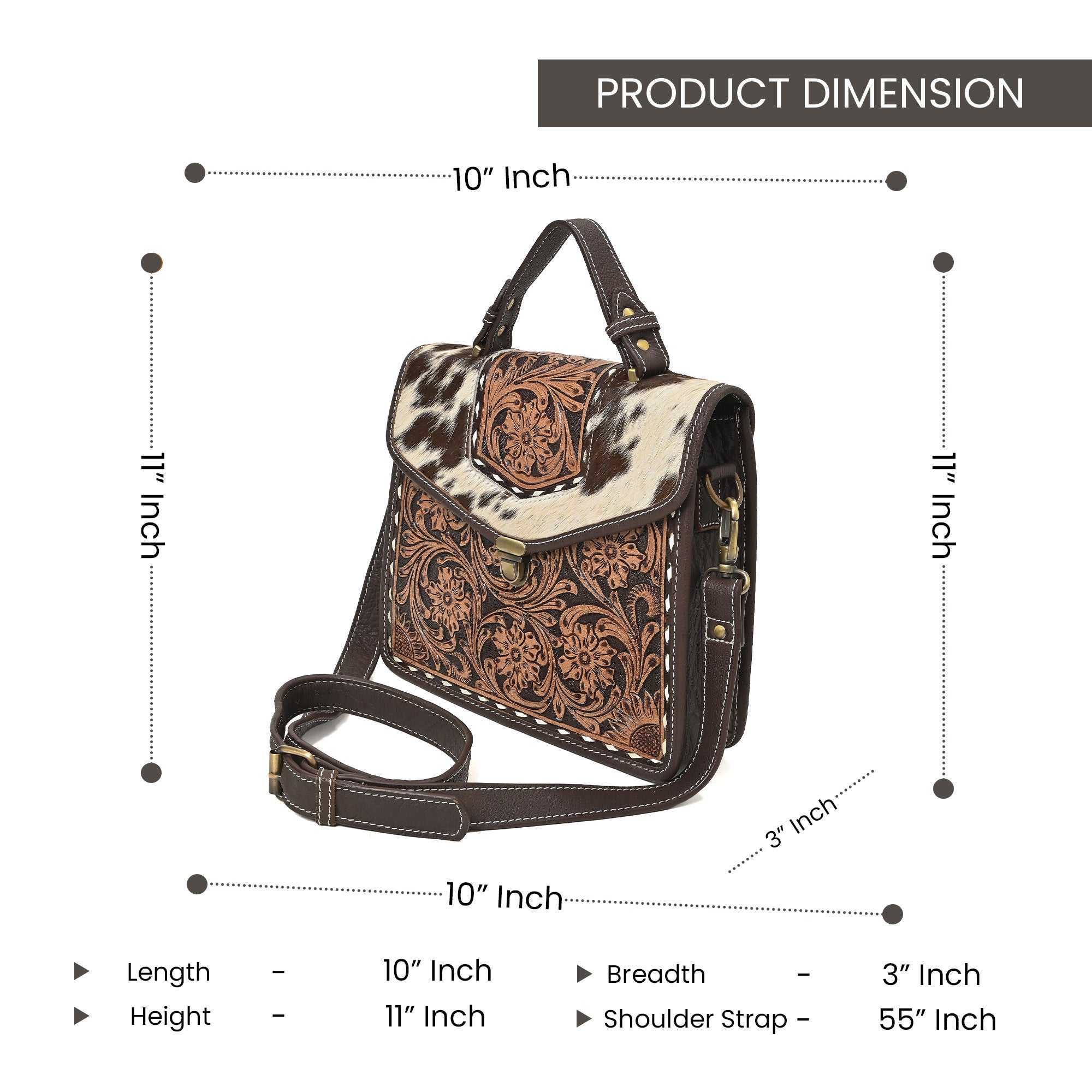 Cowhide Floral Ranger Leather Bag – Western Tooled Handbag with Crossbody Strap