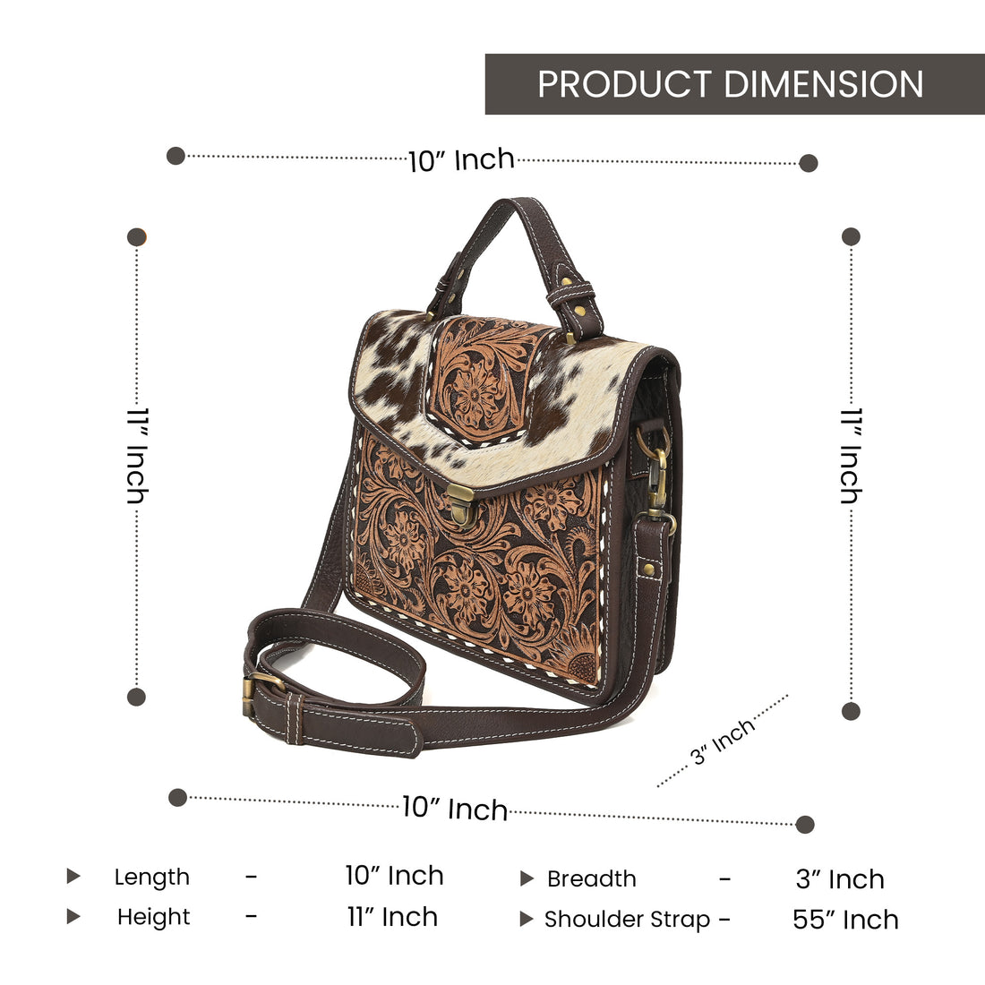 Cowhide Floral Ranger Leather Bag – Western Tooled Handbag with Crossbody Strap