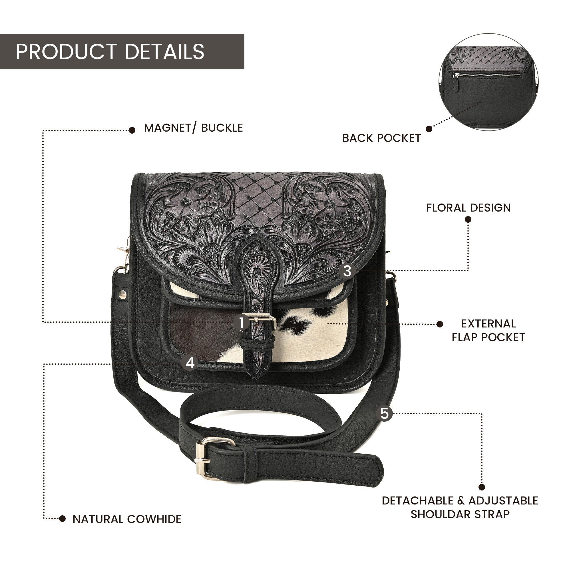 Rustic Raven Crossbody – Western Cowhide Leather Bag