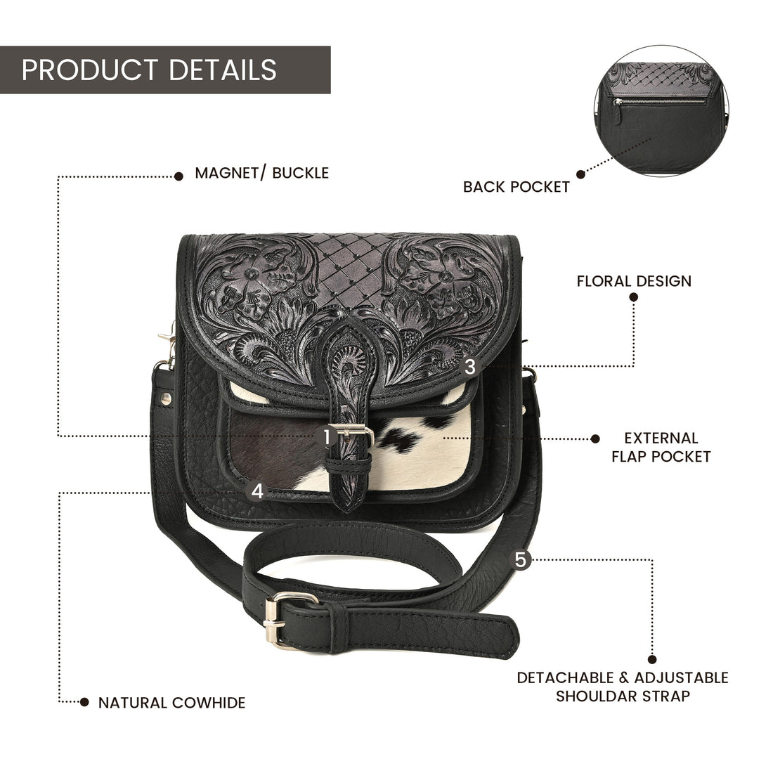 Rustic Raven Crossbody – Western Cowhide Leather Bag