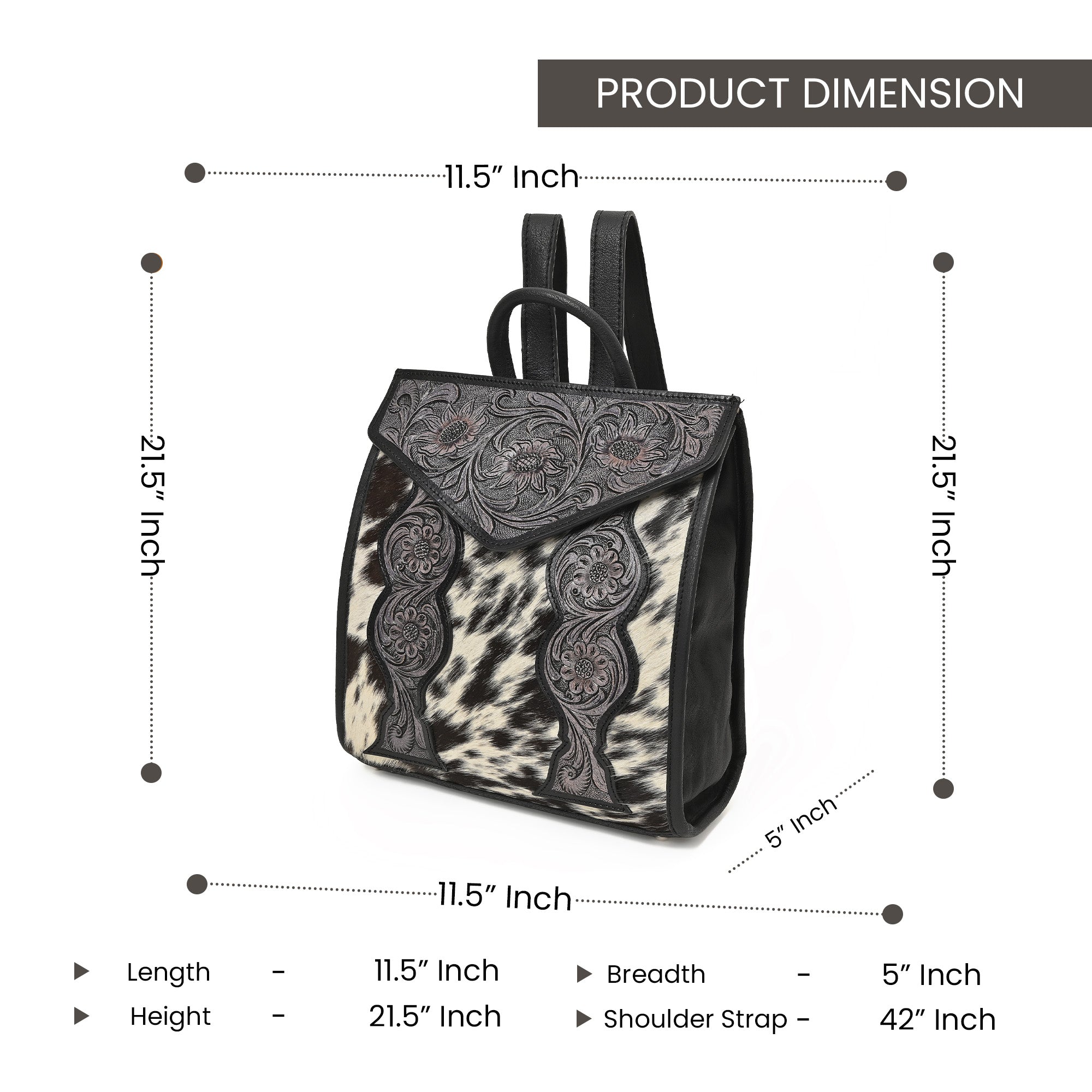 Cowhide Western Bloom Leather Backpack – Floral Tooled Hair-On Leather Bag