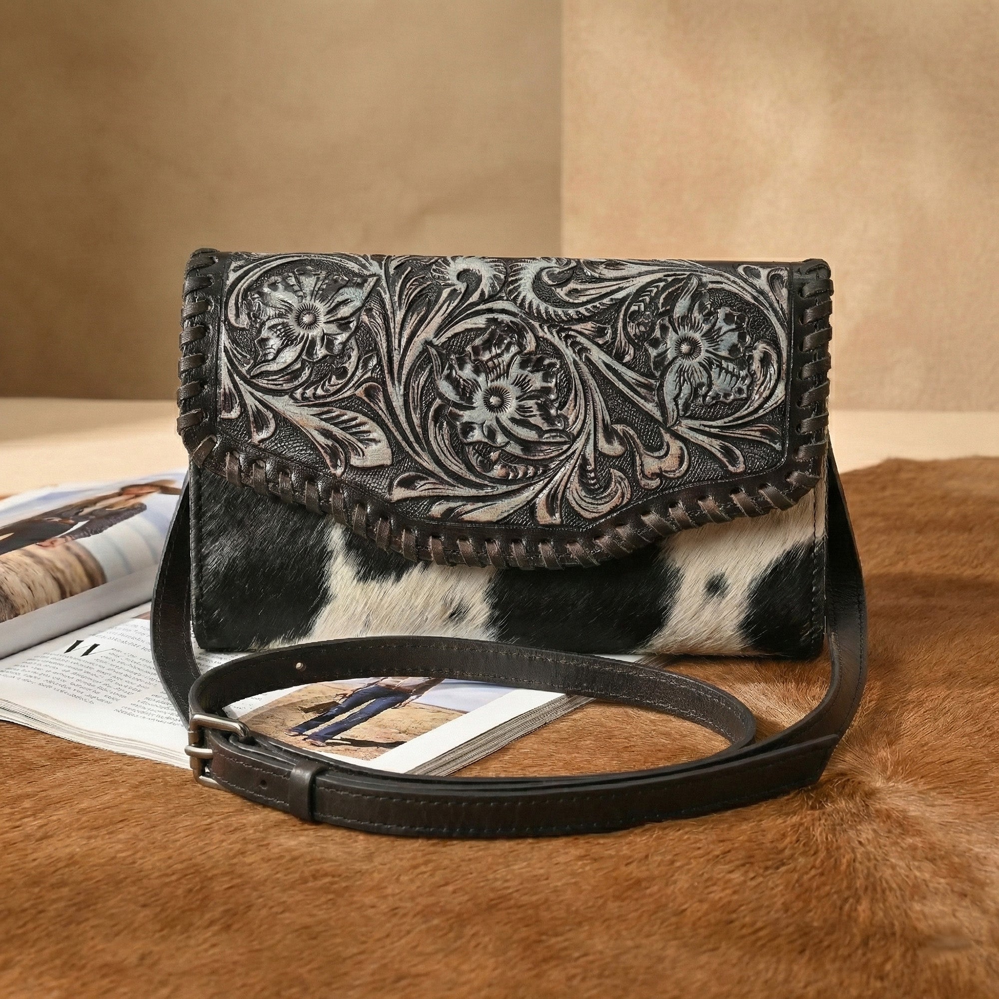 Wildflower Tooled Clutch – Western Leather Statement Bag