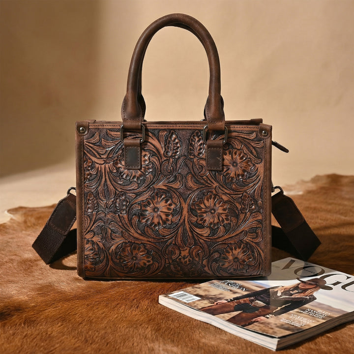 Hand Crafted Floral Tooled Bag – Western Leather Handbag