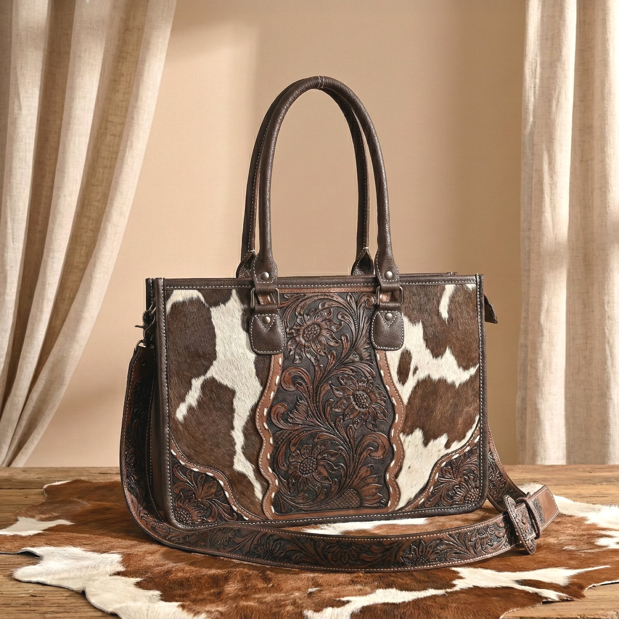 Hand Crafted Cowhide Floral Bag – Western Leather Handbag