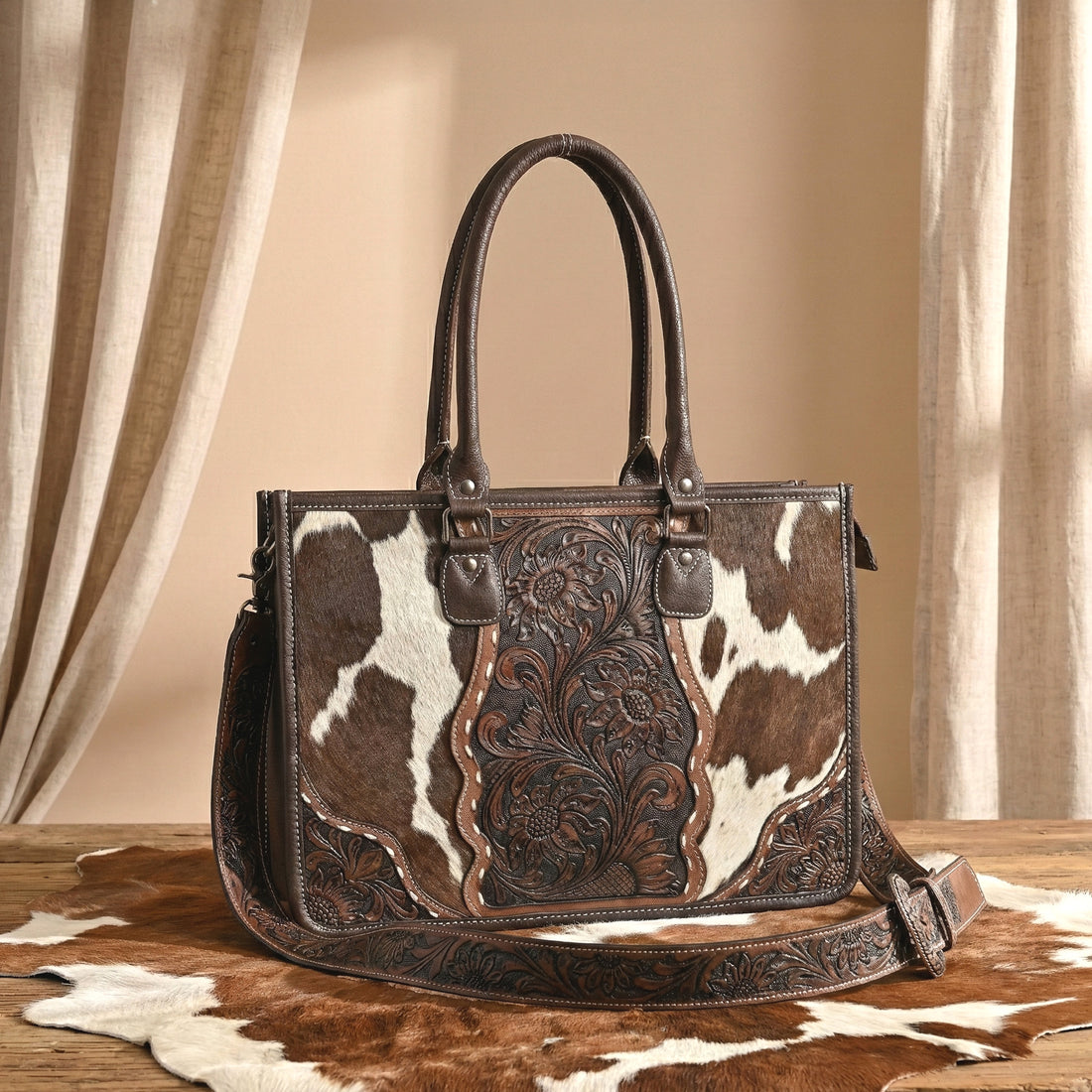 Hand Crafted Cowhide Floral Bag – Western Leather Handbag