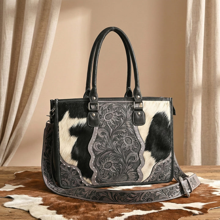 Hand Crafted Cowhide Floral Bag – Western Leather Handbag