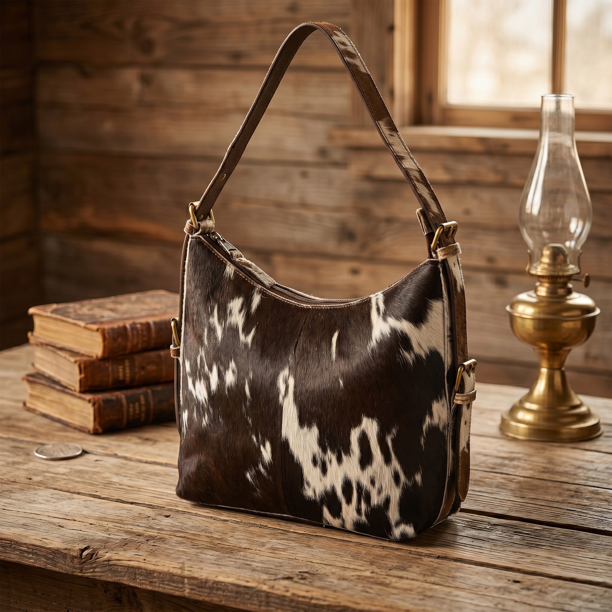 Cowhide Leather Hobo Bag – Hair-On Leather Shoulder Bag for Women