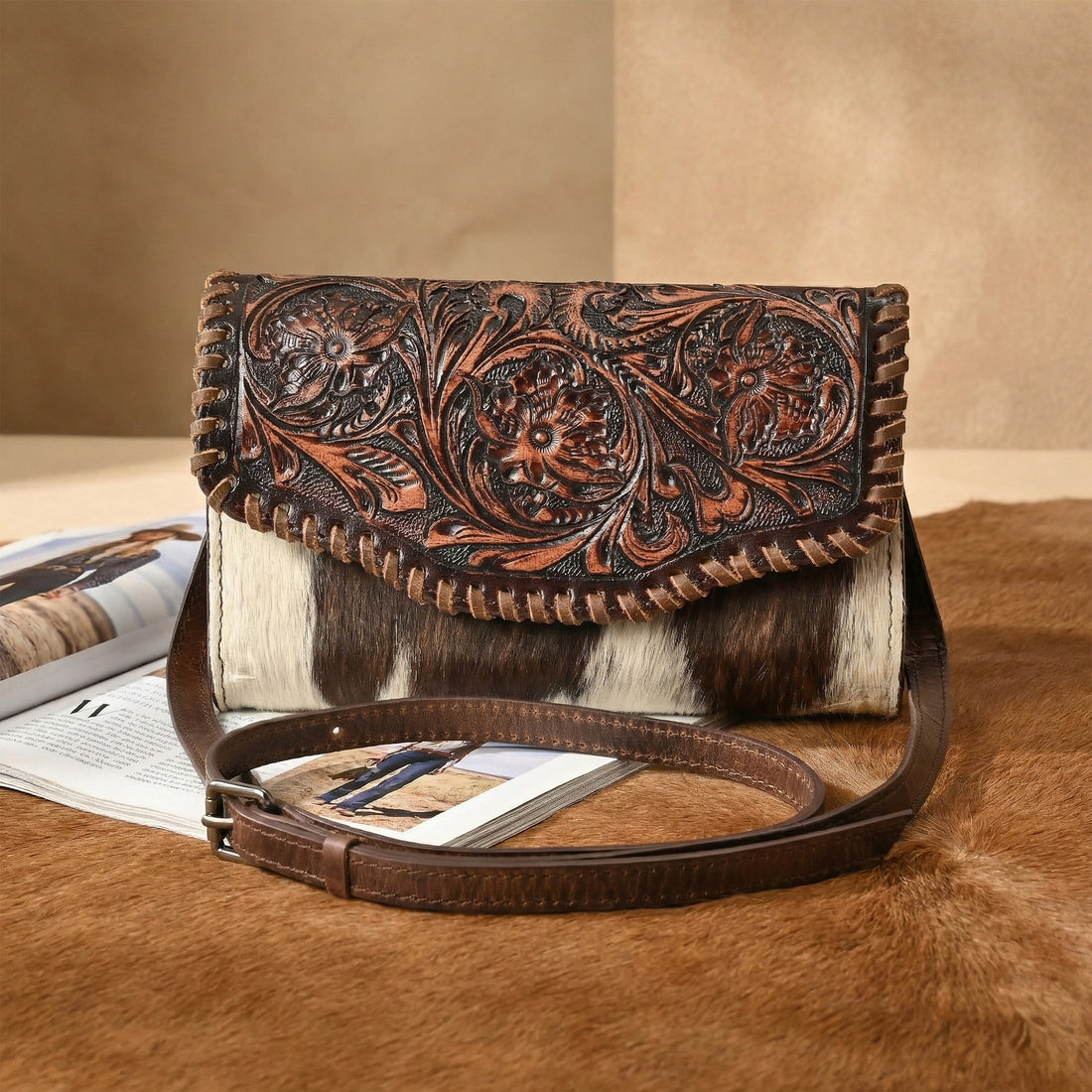 Wildflower Tooled Clutch – Western Leather Statement Bag