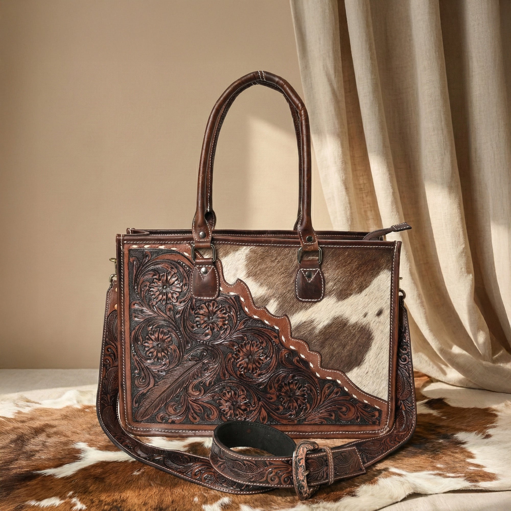 Western Bloom Cowhide Tote Bag – Western Leather Tote