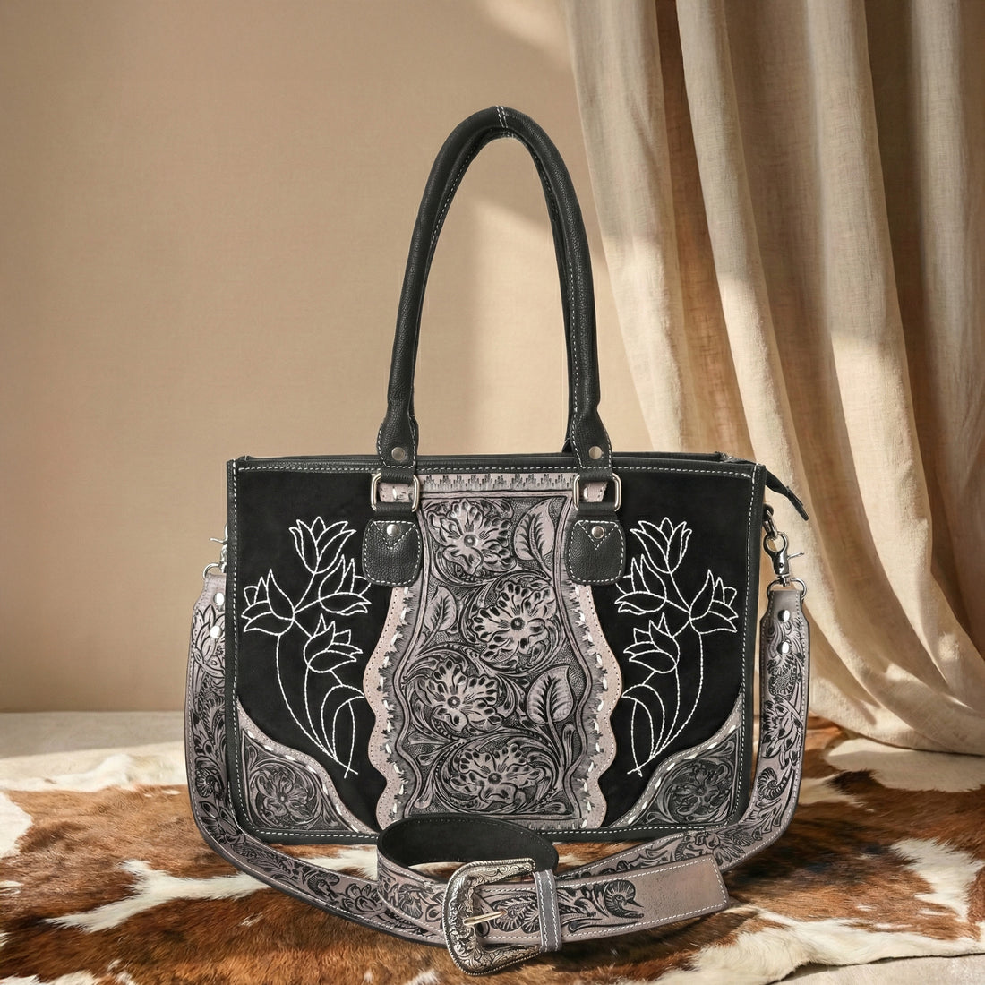 Western Rose Handcrafted Stitch Tote – Western Leather Tote