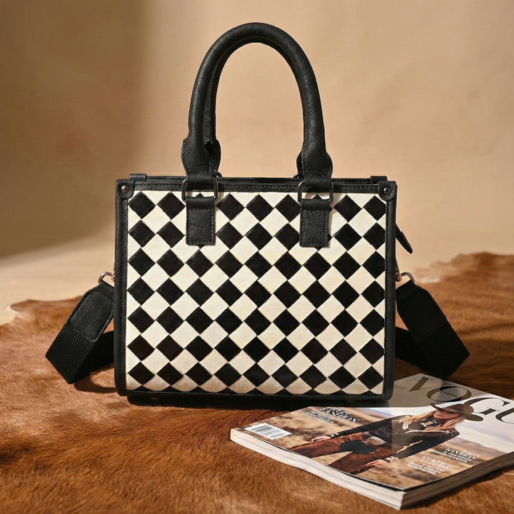 Ridgefield Checker Tote – Handcrafted Western Leather Tote