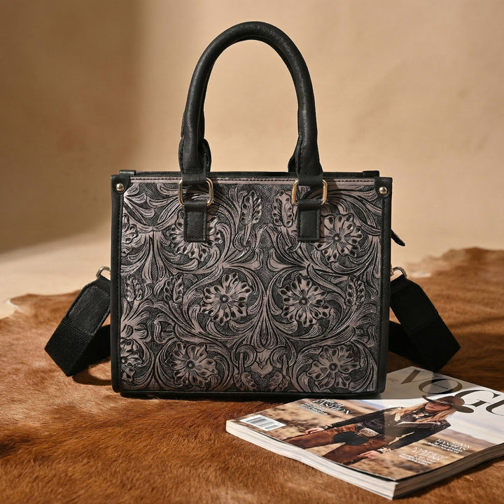 Hand Crafted Floral Tooled Bag – Western Leather Handbag