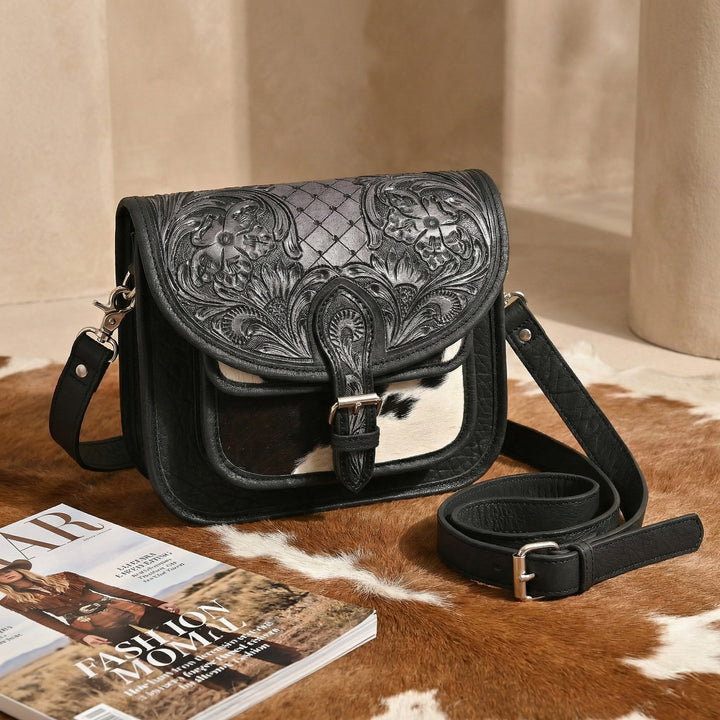 Rustic Raven Crossbody – Western Cowhide Leather Bag