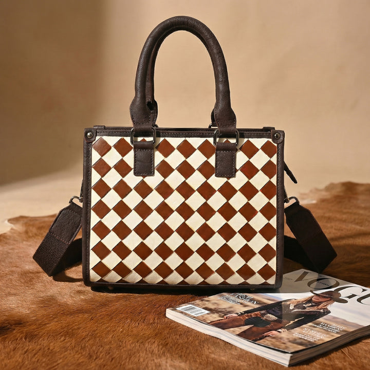 Ridgefield Checker Tote – Handcrafted Western Leather Tote