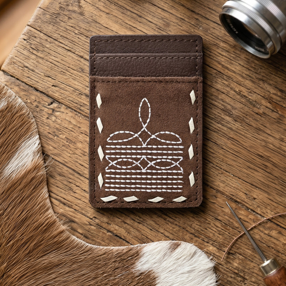 Ranger Stitch Leather Cardholder Wallet – Slim Handmade Leather Card Holder