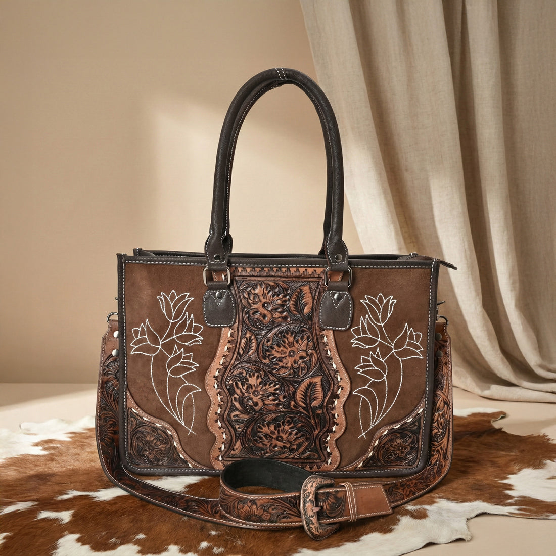 Western Rose Handcrafted Stitch Tote – Western Leather Tote
