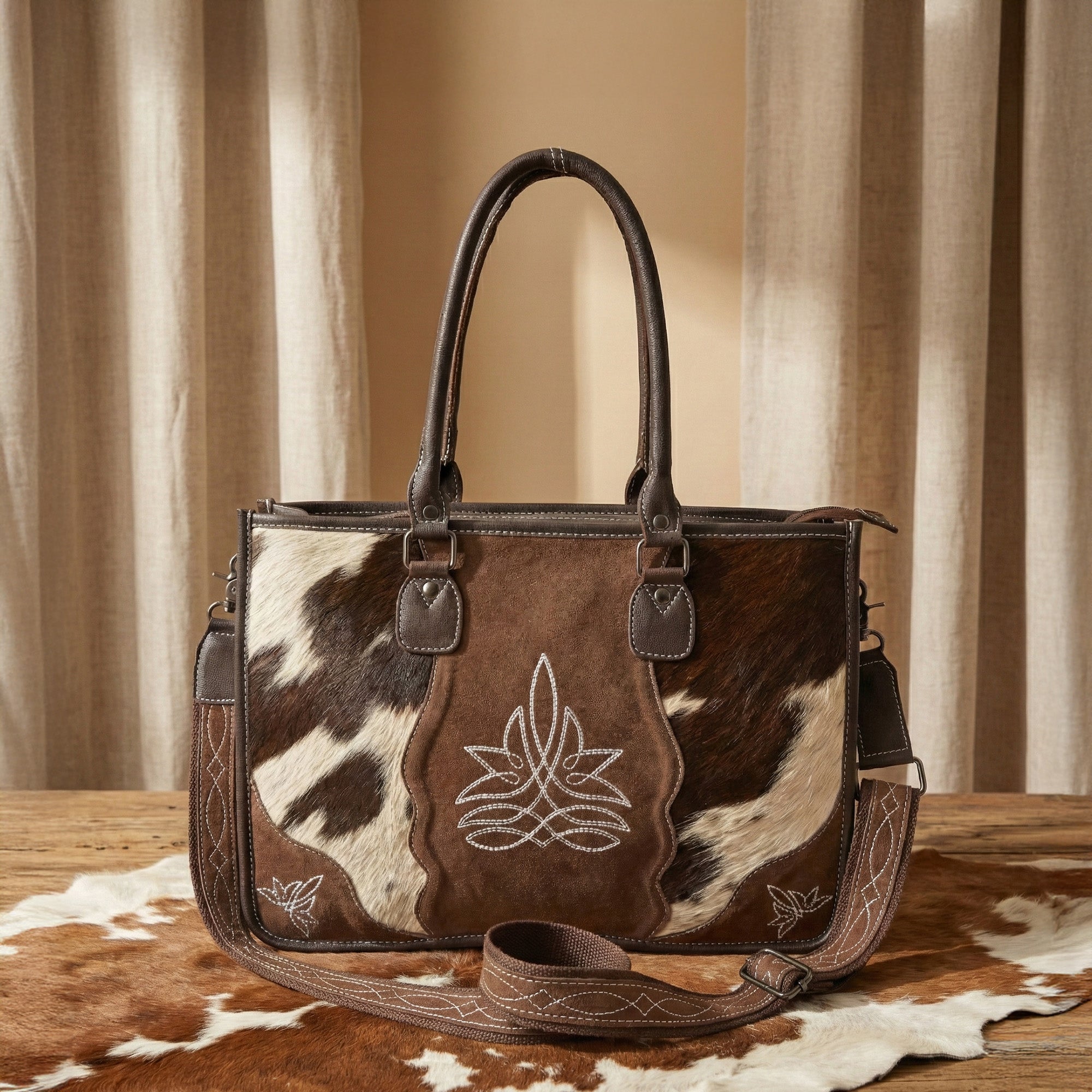 Wildflower Ranch Cowhide Tote – Western Cowhide Leather Tote