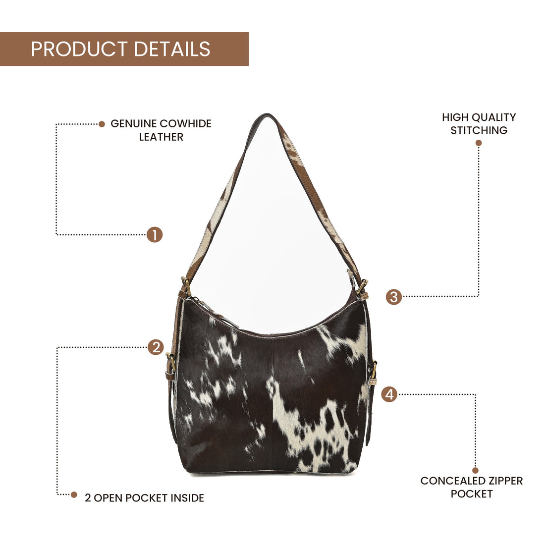 Cowhide Leather Hobo Bag – Hair-On Leather Shoulder Bag for Women