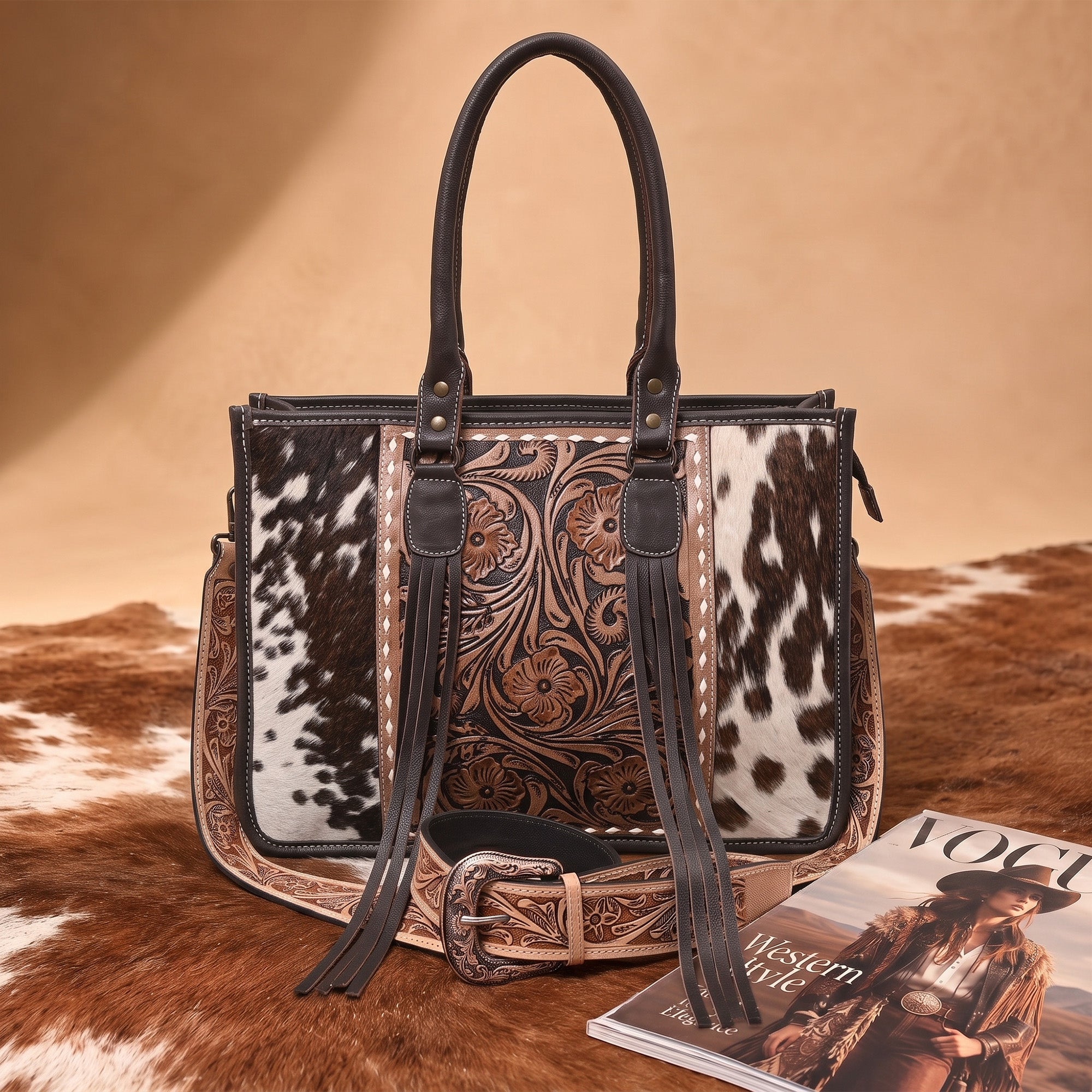 Handcrafted Cowhide Hairon Leather Tote Bag